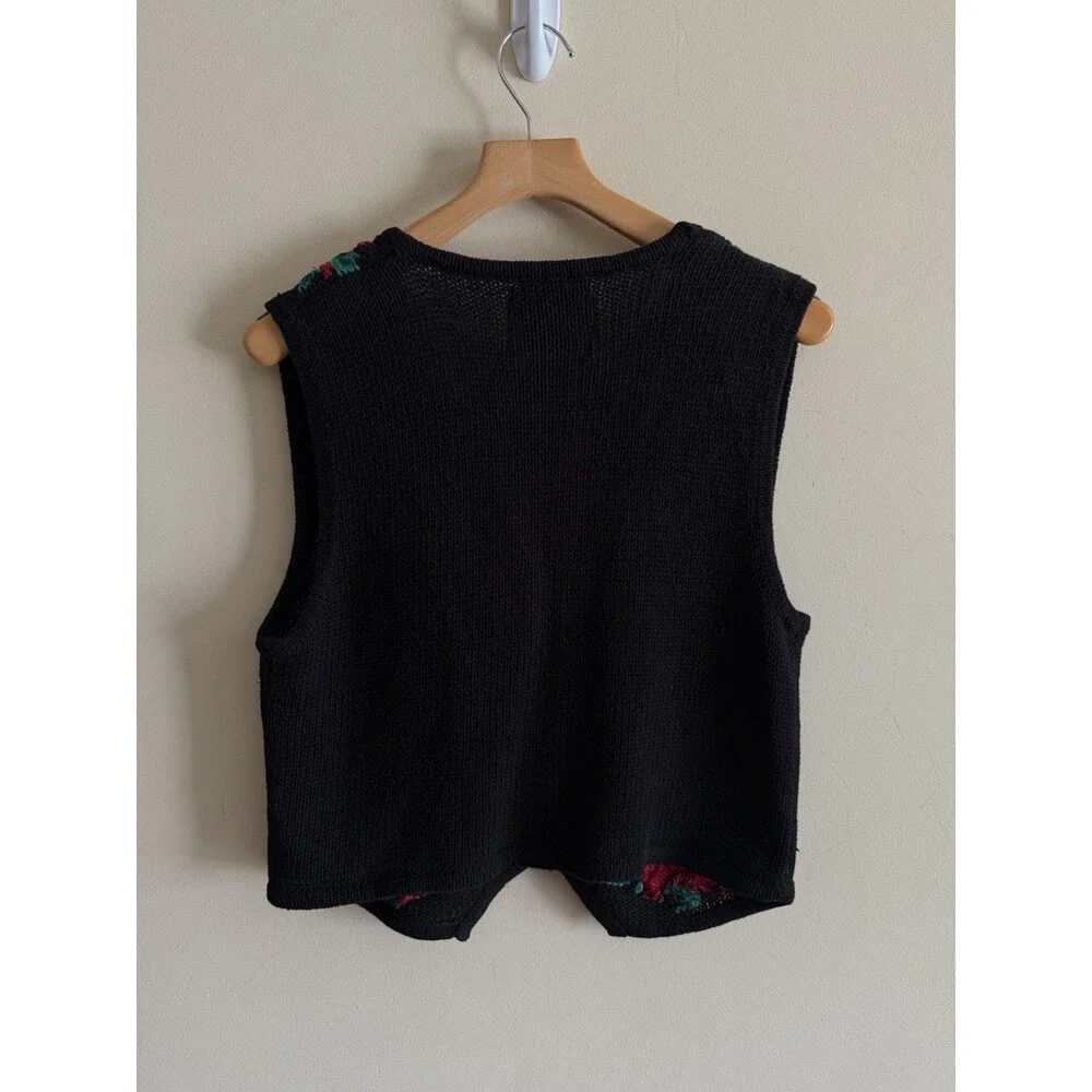 Vintage Sweater Vest Hand Embroidered‎ Christopher & Banks Christmas Floral M